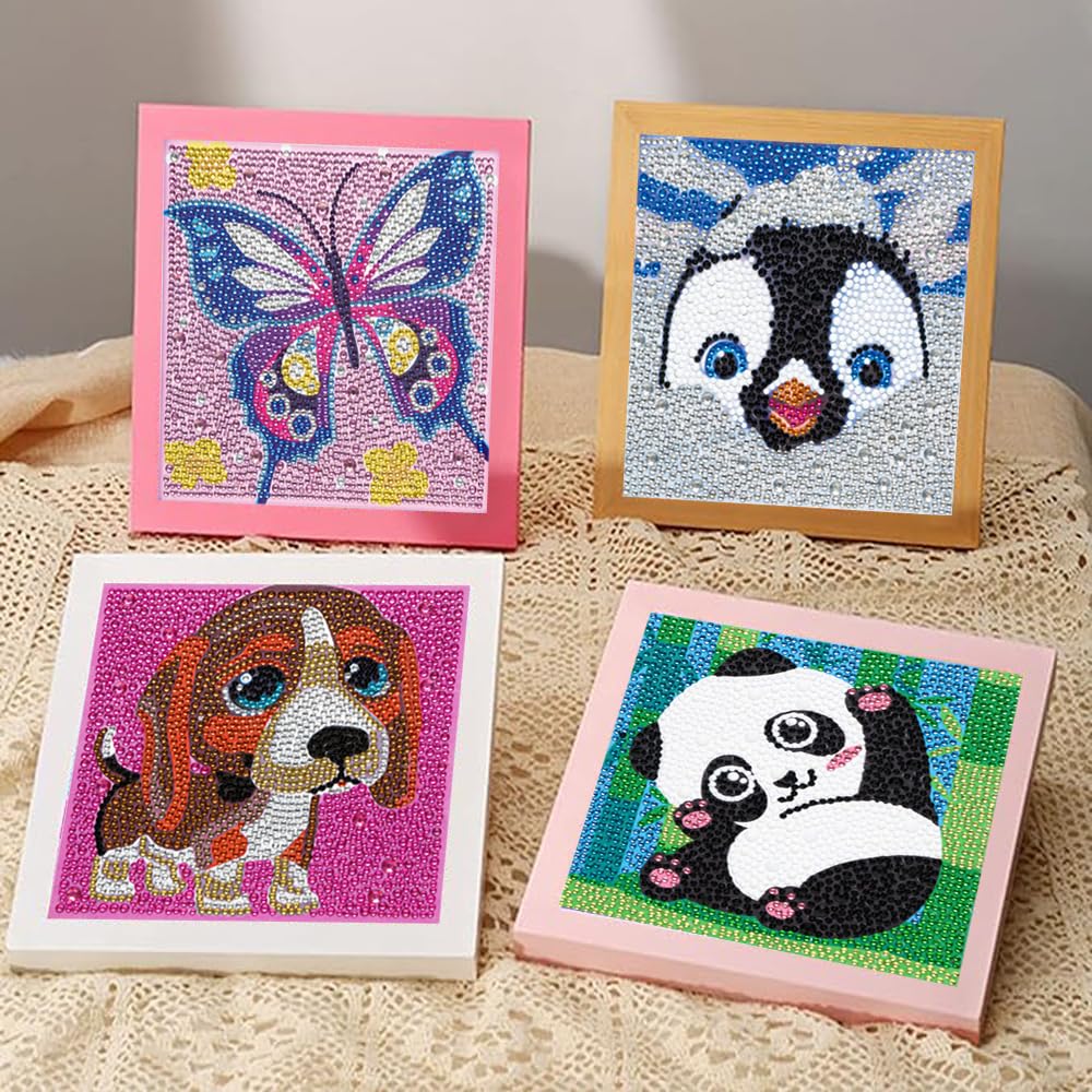 CHWGLFGG 6 Pack Diamond Painting Kits Beginners,5D DIY Diamond Art Kit for Kids 6-8-9-10-12 Girls Boys,Cute Animals Big Gem Art and Crafts,Easy Small Full Drill Painting Kits for Wall Decor 6" X 6" CHWGLFGG
