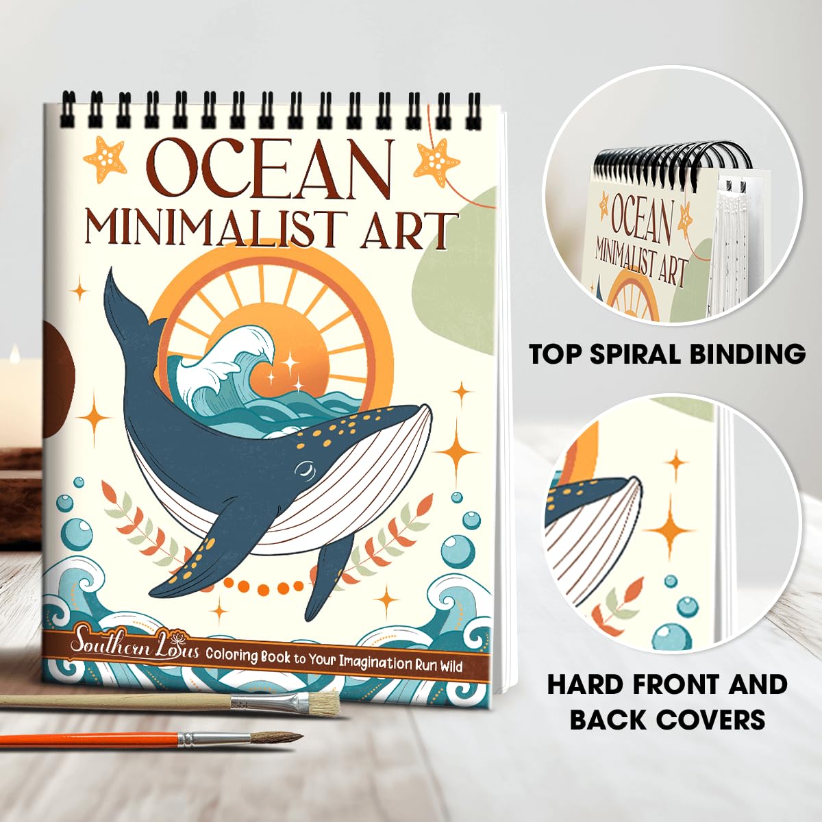 SOUTHERN LOTUS Experience Serenity with Spiral Coloring Book: Ocean Minimalist Art Edition - Spiral Bound, Featuring Inspiring Animal Designs for Stress-Relief & Relaxation. minimalist art lovers! SOUTHERN LOTUS