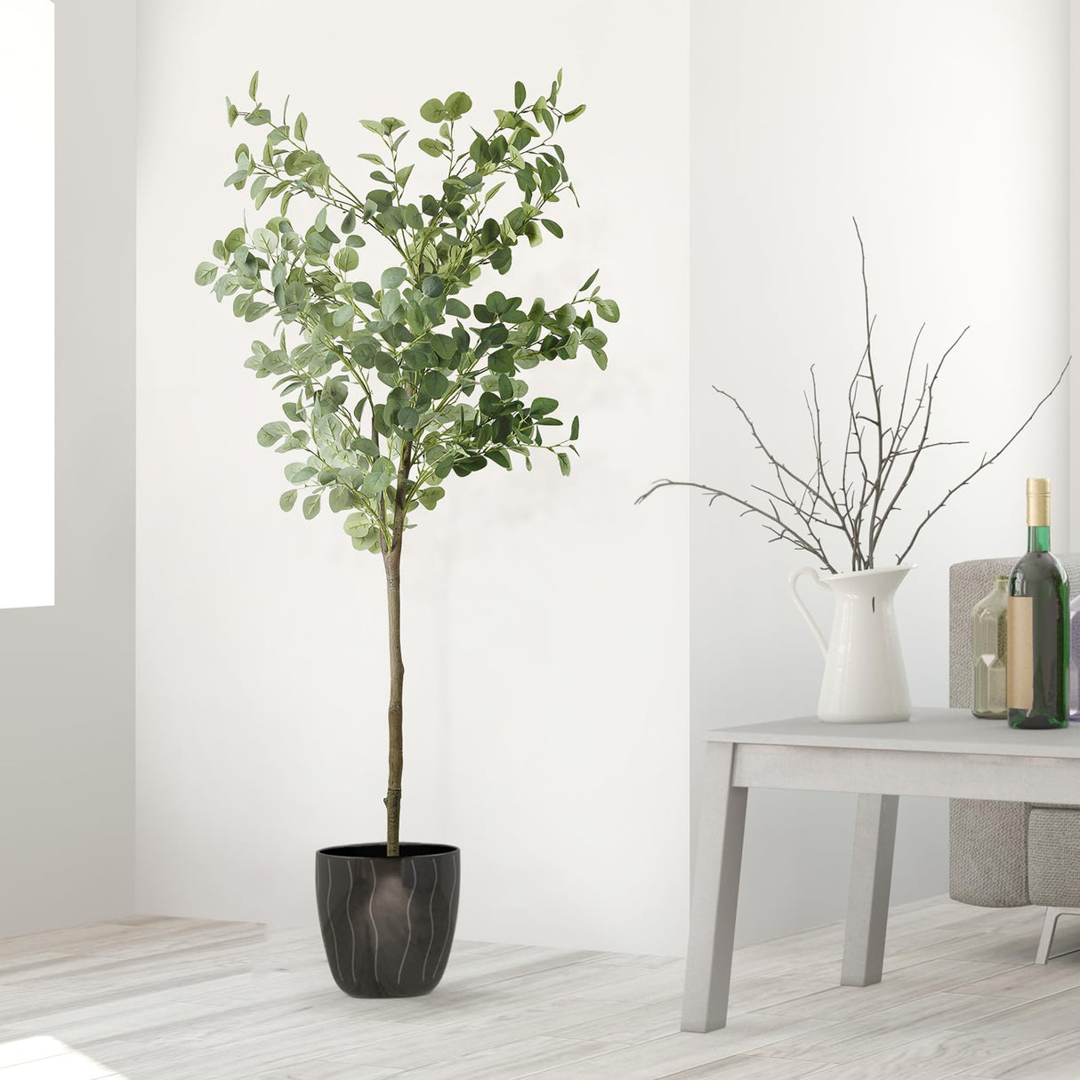 Fogein Artificial Eucalyptus Tree,6Ft Tall Fake Potted Tree Silk Faux Eucalyptus Tree with Plastic Nursery Pot, Artificial Plants for Home Office Indoor Decor Fogein