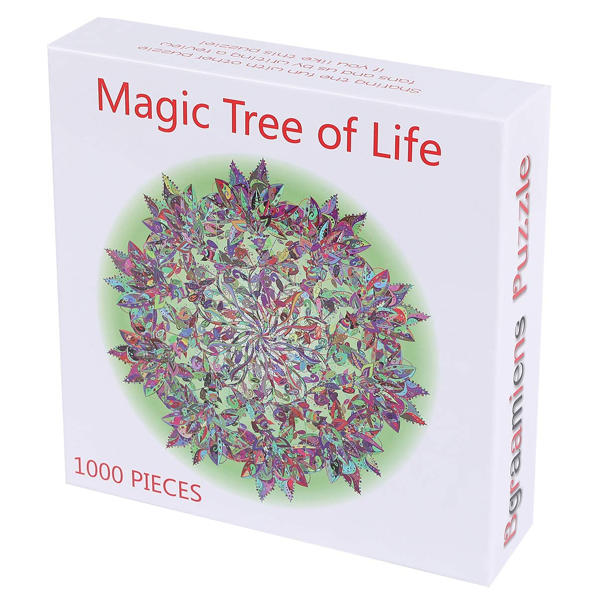 Bgraamiens Puzzle-Magic Tree of Life -1000 Pieces Colorful Leaves Round Mandala Puzzle Color Challenge Jigsaw Puzzles Bgraamiens
