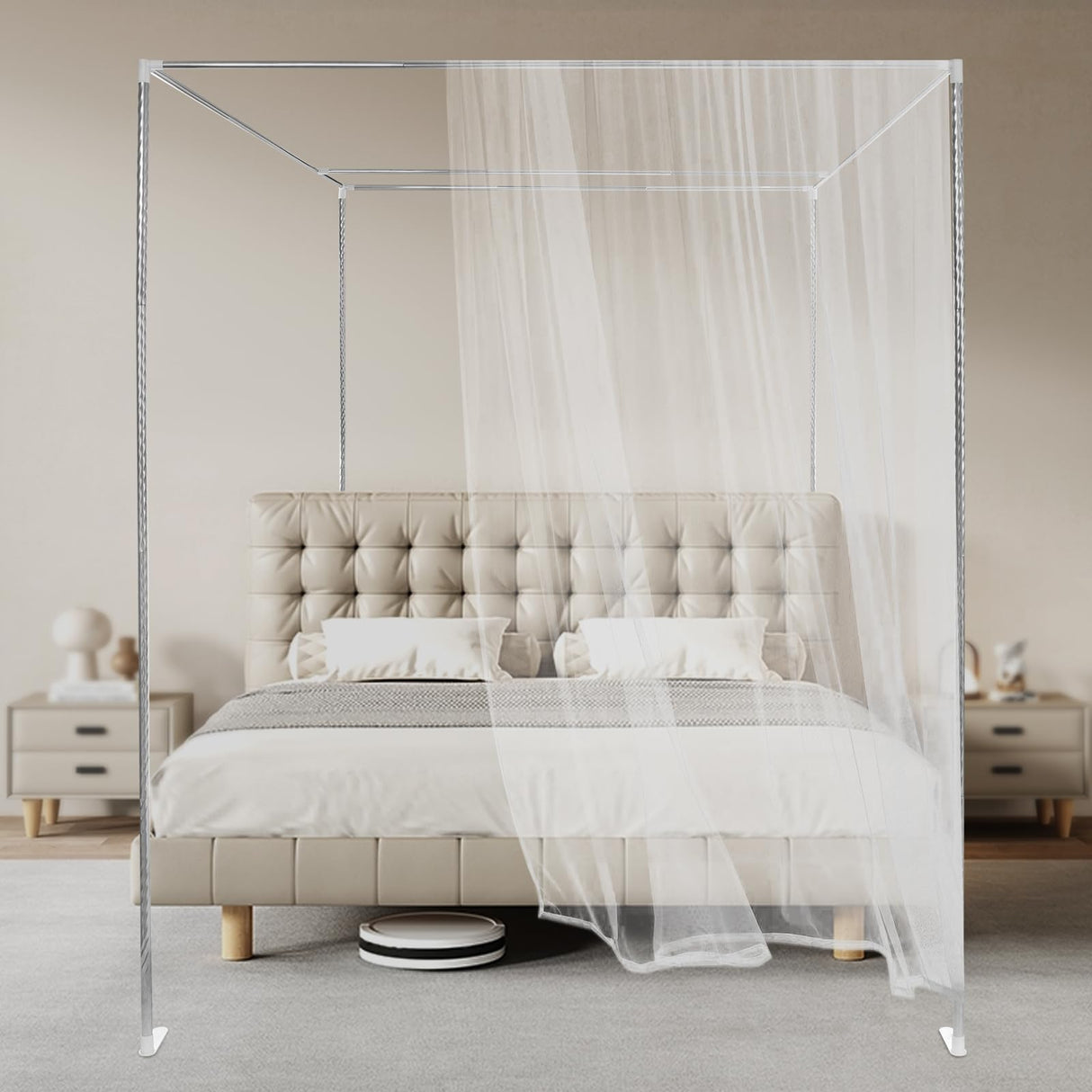 ZAWAYINE Canopy Bed Frame,Stainless Steel Four Corner Bed Canopy Poles Mosquito Net Frame Thickened Metal Canopy Frame Poles for Metal and Wood Bed Frames, Bedroom Decor Upgrade,59"x78"x78"(Queen) ZAWAYINE