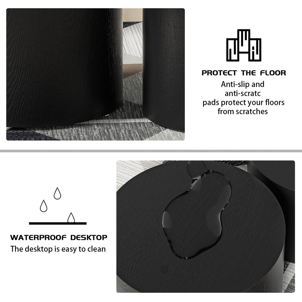 Nesting Coffee Table Set of 2, Modern Round Coffee Table with Non-Slip Feet, Wooden Circle Accent Tables for Small Spaces Living Room Bedroom Balcony Office Drum Side Table (Black) ivoros