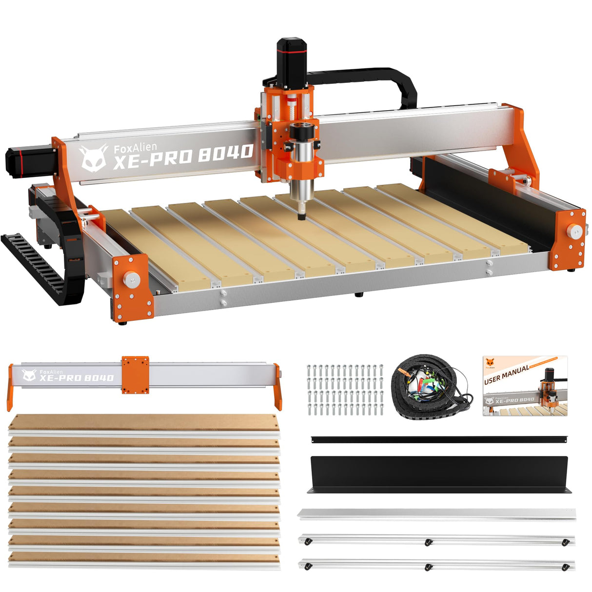 FoxAlien XE-PRO 8040 Extension Kit with Upgraded Hybrid Spoilboard for X-axis, Compatible with XE-PRO CNC Router Machine FoxAlien