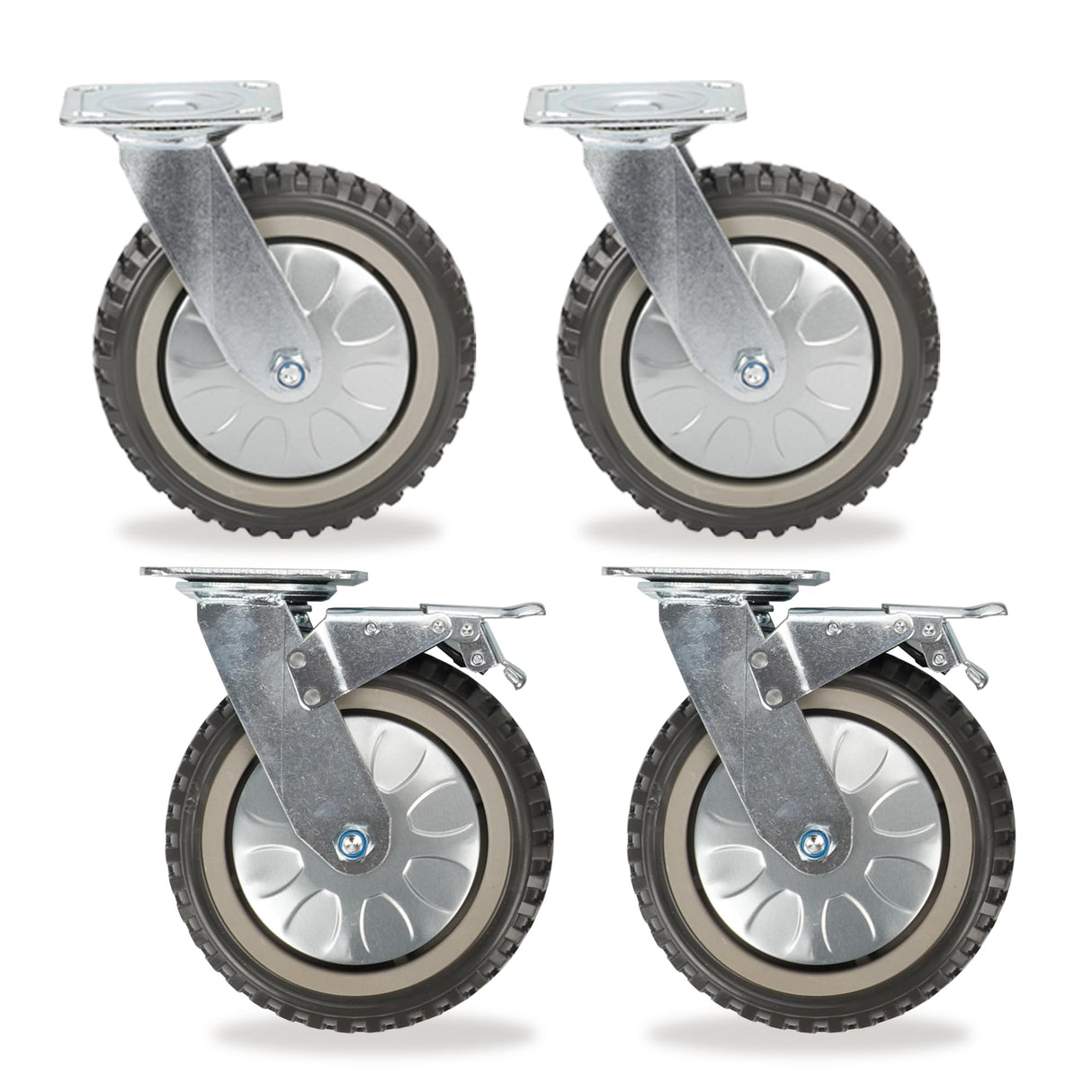 8 Inch Caster Wheels Set of 4 Heavy Duty Casters, 2X Swivel with Brake Locking,2X Swivel Without Brake Locking Top Plate Casters for Workbench,Cart,Furniture uyoyous