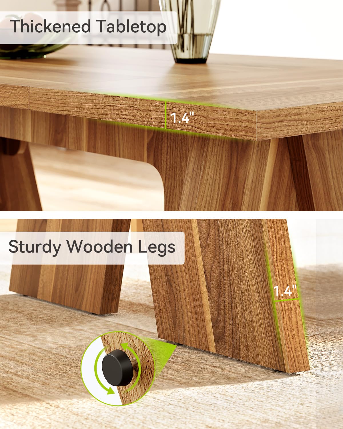 LITTLE TREE Dining Table for 6 People, Large 70.9 Inches Long Dining Room Table, Modern Rectangular Kitchen Table, Brown Wooden Dinner Table for Dining Room (Table Only) LITTLE TREE