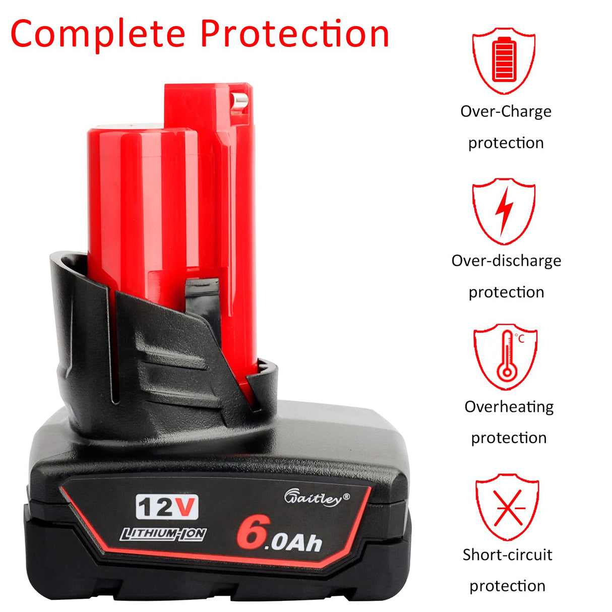 waitley 2 Pack 12V 6A Replacement Battery Compatible with Milwaukee 6.0Ah Power Tools waitley