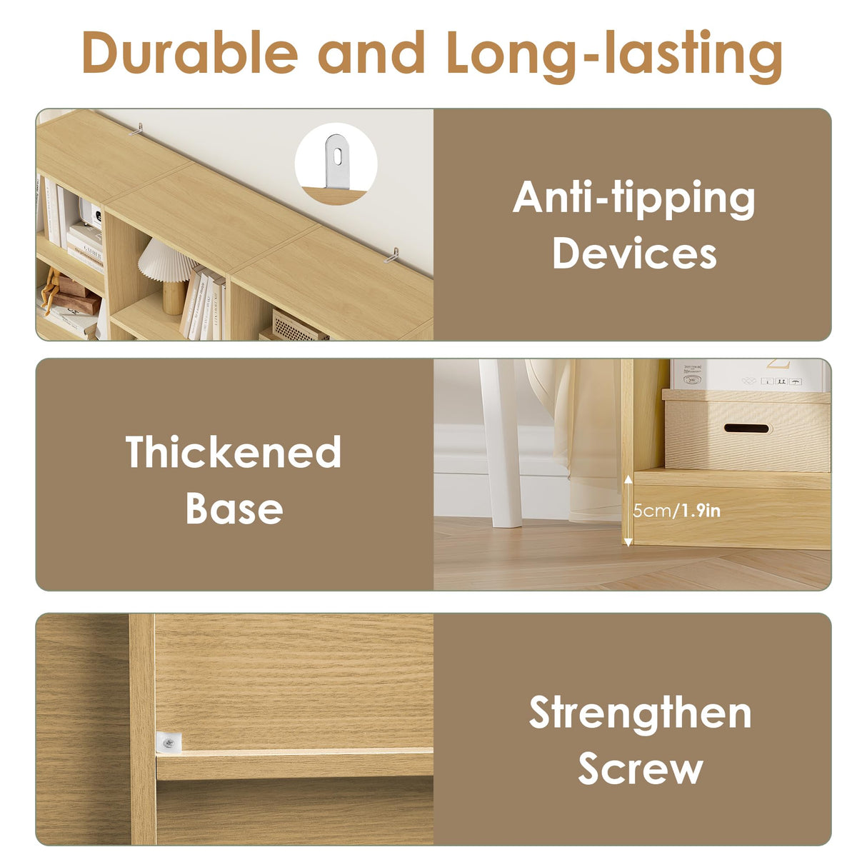 FACBOTALL Triple Wide Bookshelf, 6 Tier Large Bookshelf, Bookcase with 17 Open Display Shelves, 74'' Tall Bookcases and Bookshelves for Living Room, Home Office, Library, Natural FACBOTALL