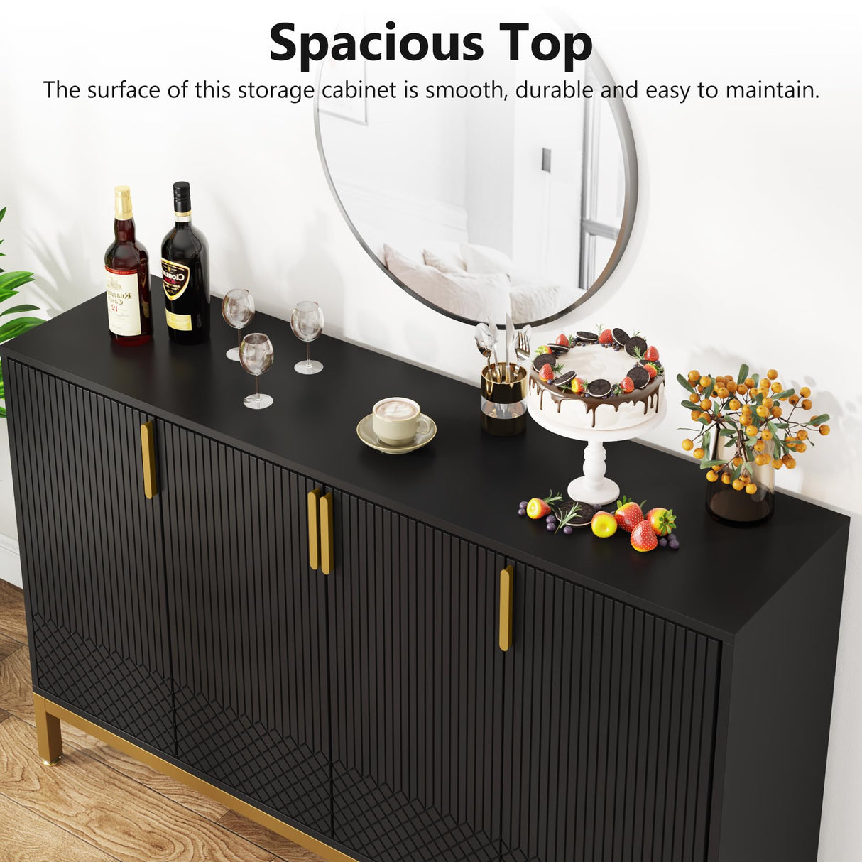 Tribesigns Luxury Buffet Cabinet with Storage, 59 Inch Kitchen Sideboard with 4 Doors, Coffee Bar Cabinet for Dining Room, Living Room, Black and Gold Tribesigns
