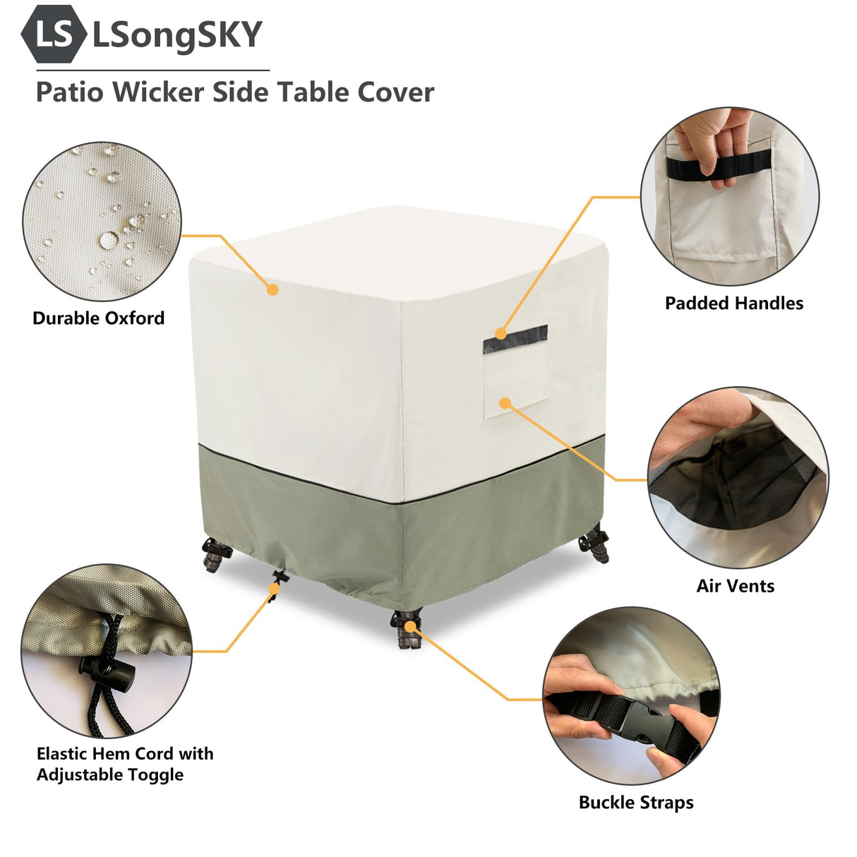 LSongSKY Patio Wicker Side Table Cover,Waterproof Square Patio Small Side Table Cover,Suitable for 3-Piece Outdoor Wicker Patio Bistro Set Side Table,22W x 22D x 18H inch. LSongSKY