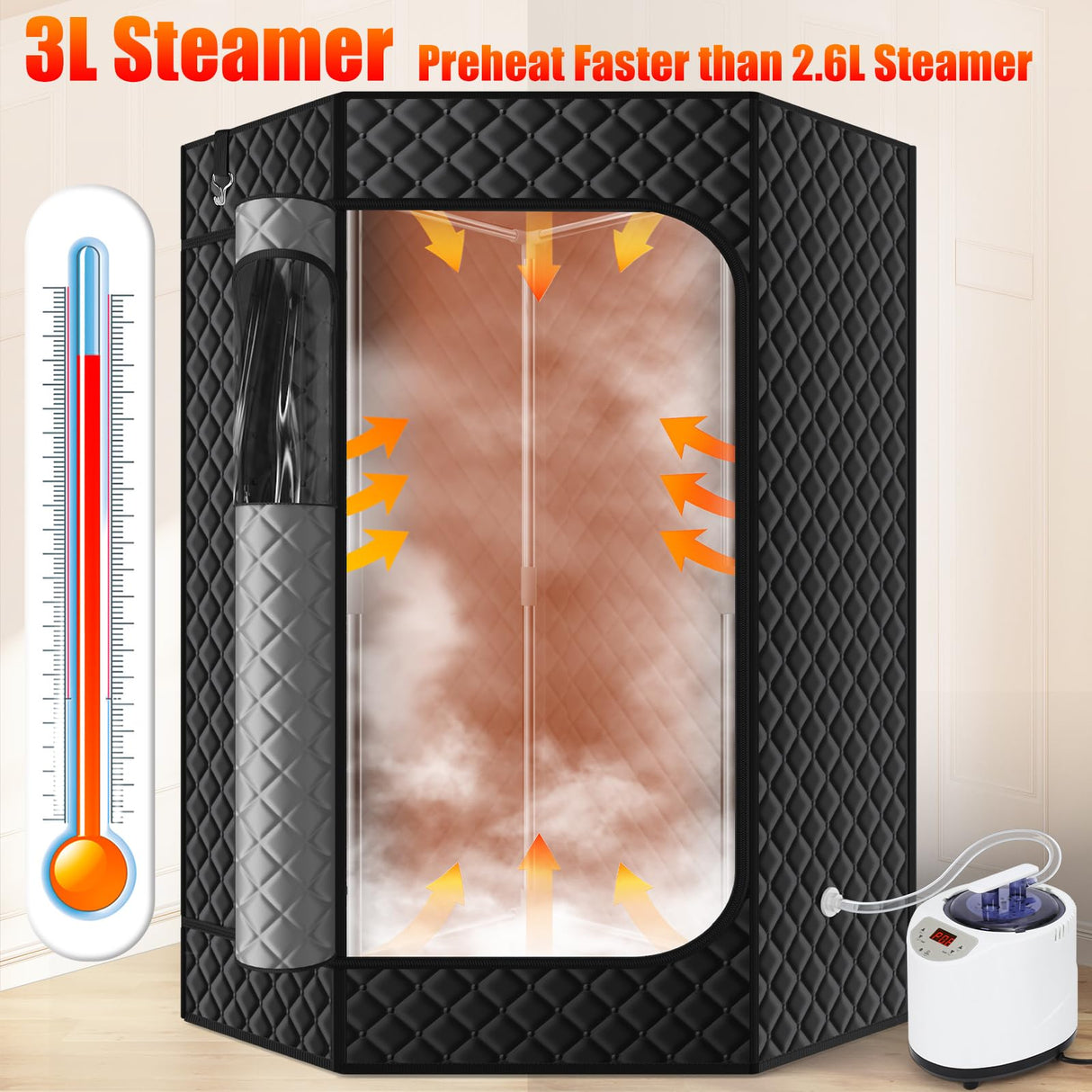 X-Vcak Extra Large Sauna Box, Steam Sauna, Portable Sauna for Home, Sauna Tent with 3L Steamer, Folding Chair and Remote Control, 9 Levels X-Vcak