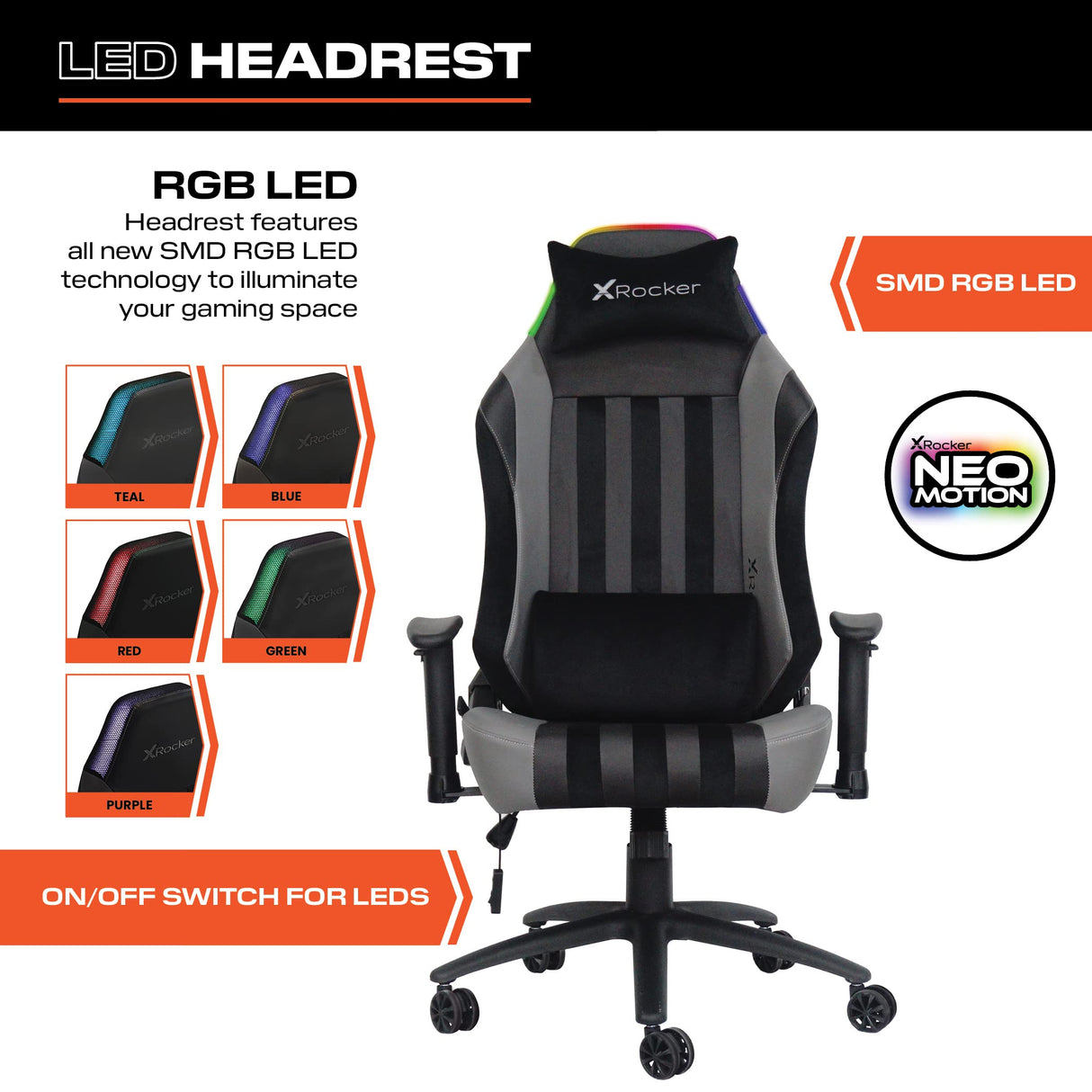 X Rocker Sigma PC Computer Gaming Office Desk Chair, with Headrest RGB LED Lights, Adjustable Seat and Armrest, 0780401, 24.41" x 49.8" x 20.87", Black X Rocker