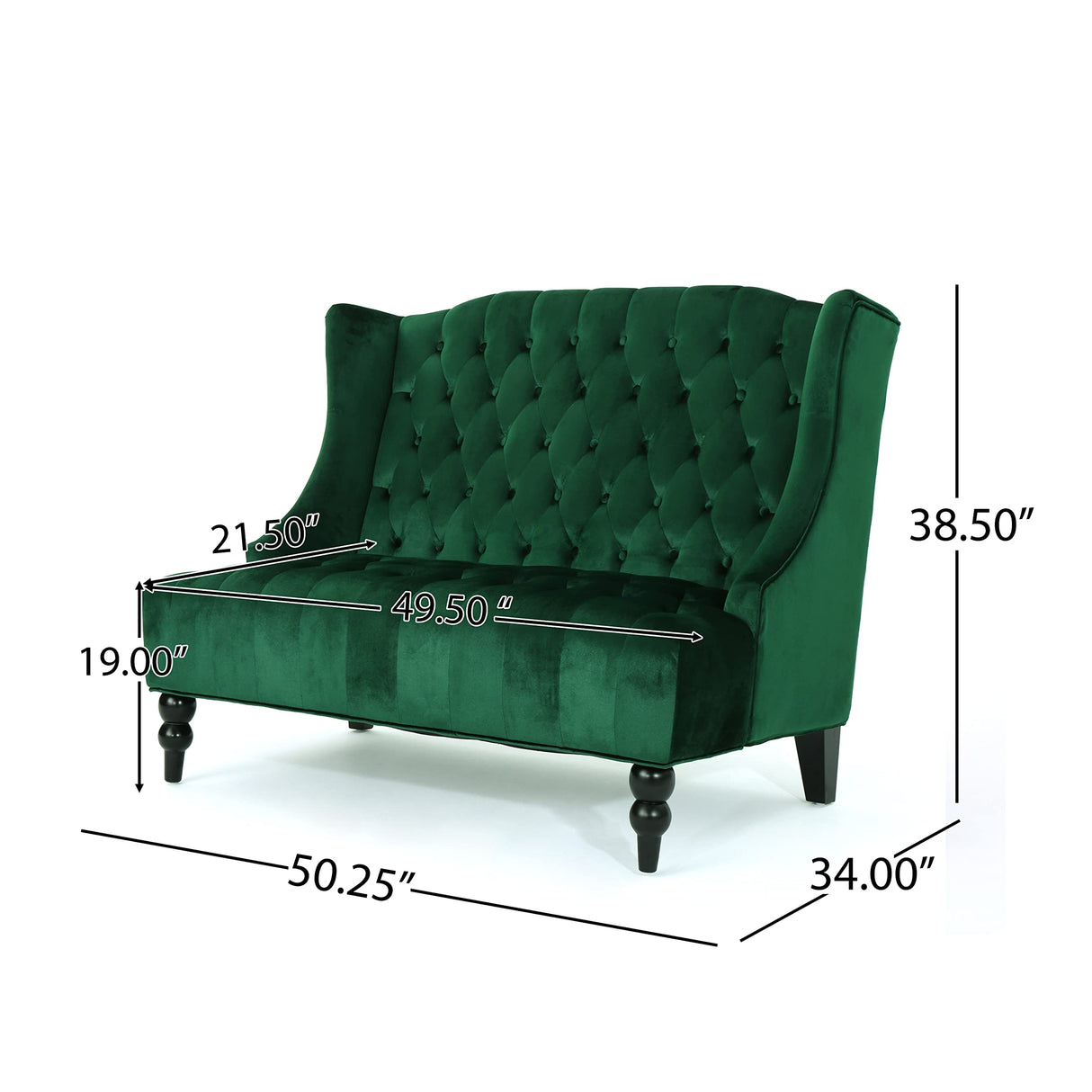 Christopher Knight Home Leora Modern Glam Tufted Velvet Wingback Loveseat, Emerald / Dark Brown Christopher Knight Home