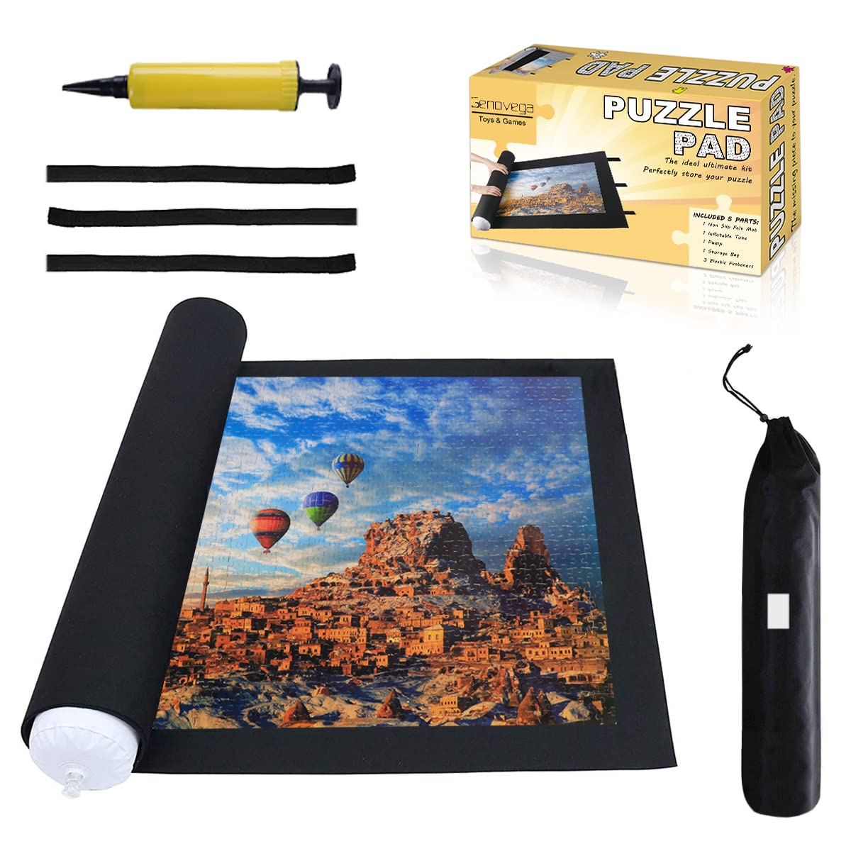 Jigsaw Puzzle Mat Roll Up - 2000 1500 500 Pieces Saver Large Puzzles Board for Adults Kids, Storage and Transport Premium Pump Puzzle Glue Felt Mat Inflatable Tube Cover Keeper Pad Holder Organizer Genovega