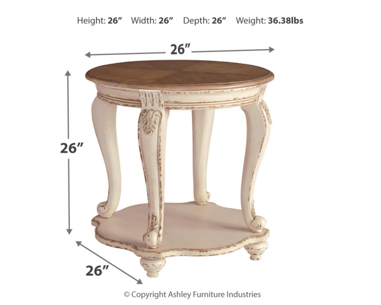 Signature Design by Ashley Realyn French Country Two Tone Round End Table, Chipped White Signature Design by Ashley