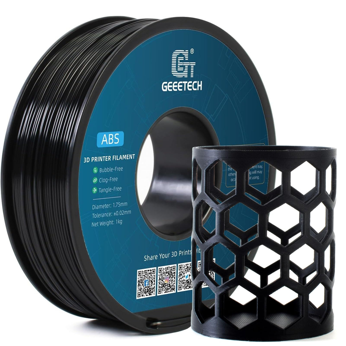 Geeetech Upgrade ABS Filament 1.75mm, Strong and Durable 3D Printer Filament, Impact-Resistant, Dimensional Accuracy +/- 0.02mm,1 kg Spool, Black Geeetech