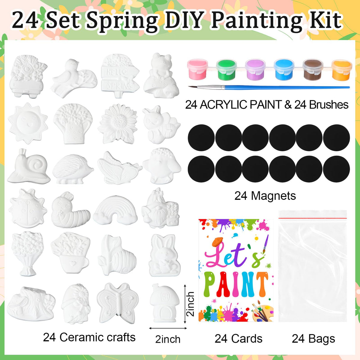 24 Set Ceramic Painting Kit for Kids DIY Ceramic Painting Figures Paint Your Own Flower Butterfly Statues Paint Craft Unpainted Plaster Figurines with Magnet Brush Paints for Adult(Adorable) Relaxweex