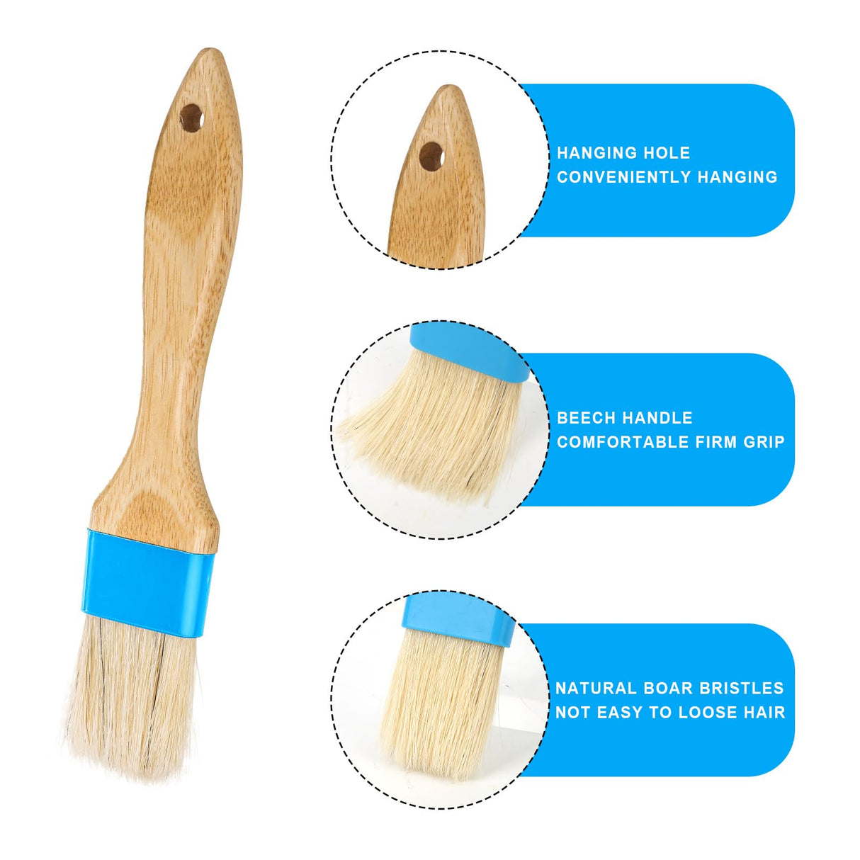 2pcs Pastry Basting Brushes, Oil Brushes Boar Bristle Brushes BBQ Brushes for Sauce Baking Brush BBQ Basting Brush Kitchen Brush for Spreading Butter Cooking Grilling (Small + Medium) LUTER