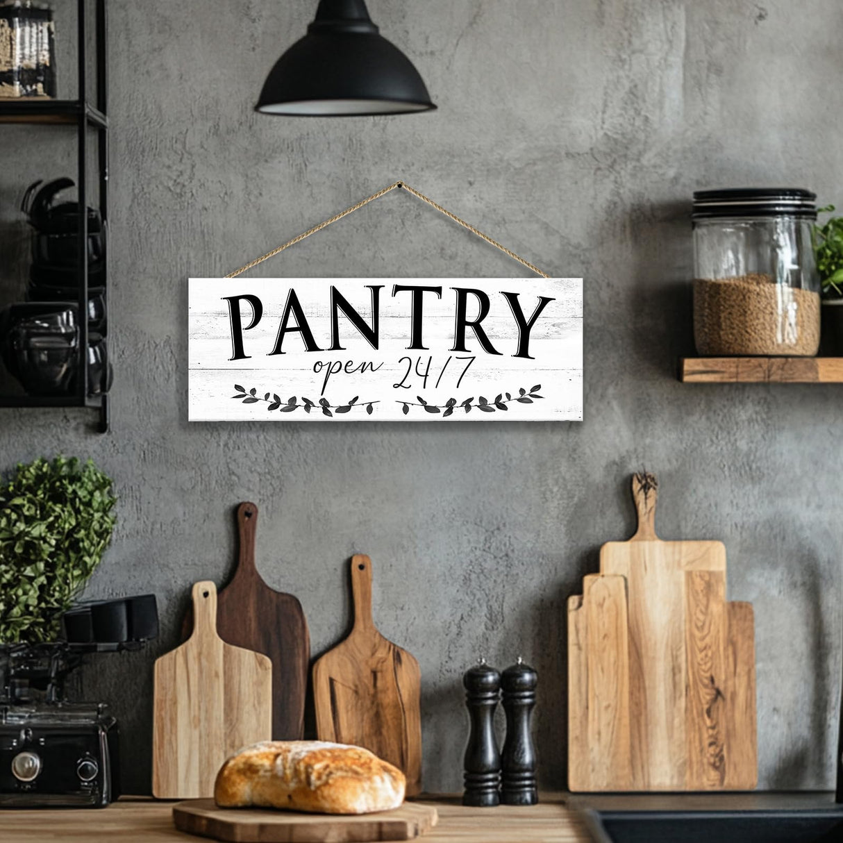 1 KINGO Rustic Pantry Signs Wall Decor: Farmhouse Kitchen Wall Art 6" x 14.5" Canvas Print Decorative Plaque Wall Hanging Open 24/7 Sign for Pantry Dining Room Home Decor 1 KINGO