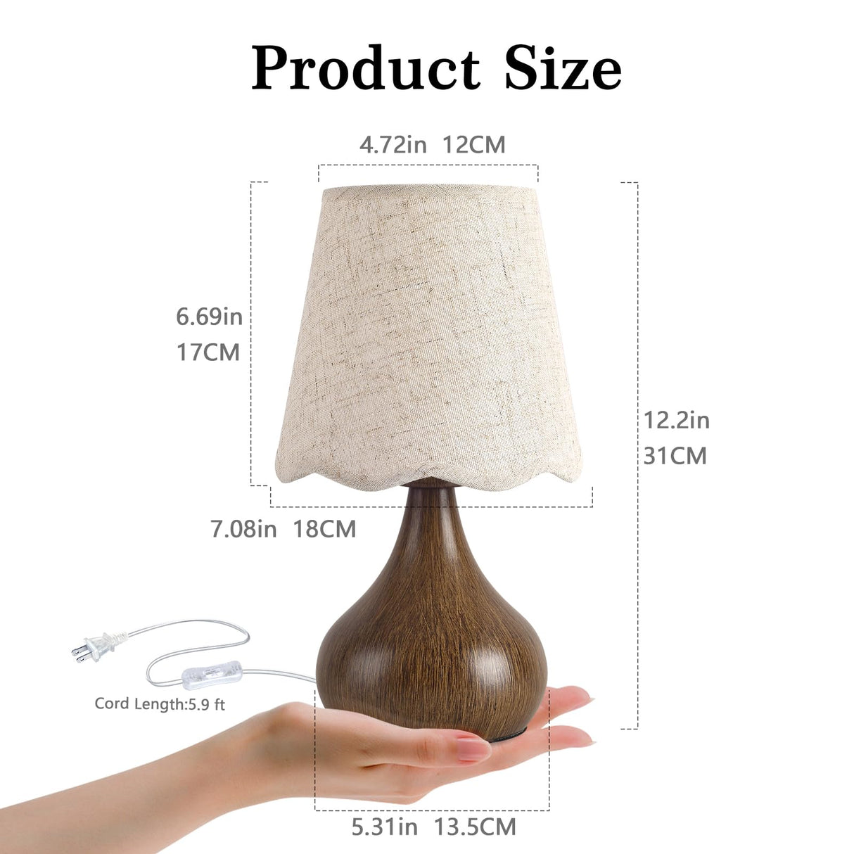 Ziqqeelam Wood Grain Small Bedside Table Lamp for Bedroom, Farmhouse Bedroom Lamps for Nightstand, Small Table Lamps for Small Spaces for Bedroom, Home Office, Living Room, Kids Dorm Ziqqeelam