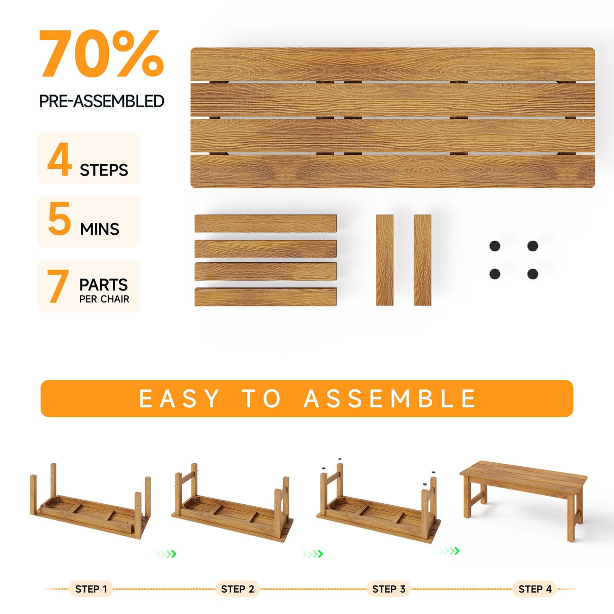 ONBRILL Outdoor Bench, 2-Person Poly Lumber Garden Bench, All-Weather Patio Bench Will not Rot and Fade for Garden, Porch, Backyard and Park, Easy Installation, Teak ONBRILL
