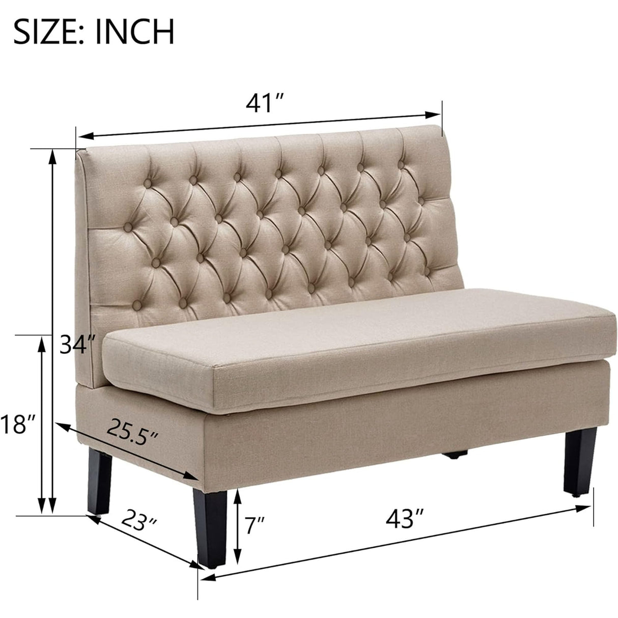 Yongqiang Modern Upholstered Settee with Back Small Loveseat Sofa Dining Bench Banquette Seating for Kitchen Dining Room Living Room Linen Button Tufted Mini Couch Khaki Yongqiang
