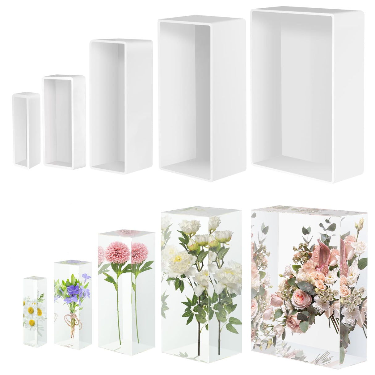 Large Resin Molds, Rectangle Silicone Molds for Epoxy Resin, 5 PCS Cuboid Resin Moulds with Wooden Support, Deep Casting Molds for Preserving Flowers, Insect Specimens, DIY Gifts, Furniture Decoration KISREL