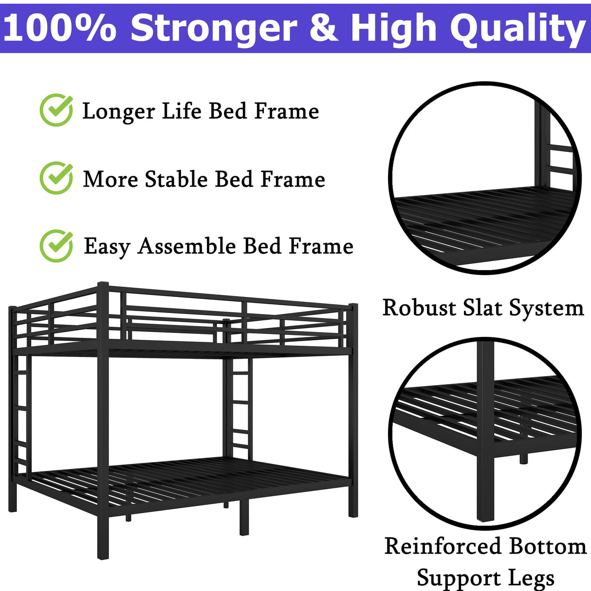 FUSVZ Stronger & Safer Steel Bunk Bed Queen Over Queen Size, Heavy-Duty Metal Bunk Queen Bed with Reinforced Legs and 2 Ladders for Kids Boys Girls Teens Adults, Easy to Assemble, Space-Saving FUSVZ