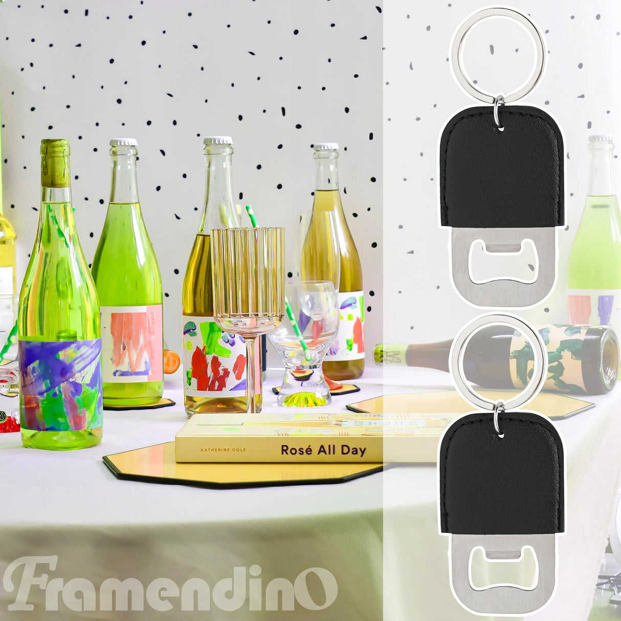 Framendino, 24 Pack Sublimation Leather Bottle Opener Keychain Stainless Steel Beer Openers Blanks for Wedding Party Favors Black Framendino