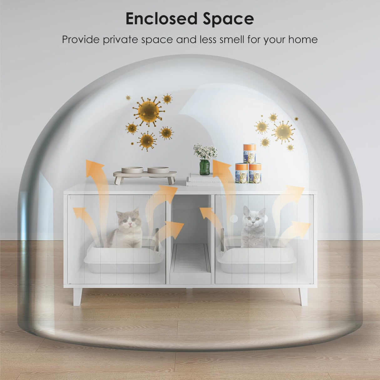 YDTOP Cat Litter Box Enclosure for 2 Cats, Hidden Litter Box Furniture with Scratching Pad, Double Room Wooden Cat House Washroom Storage Cabinet End Table, White YDTOP