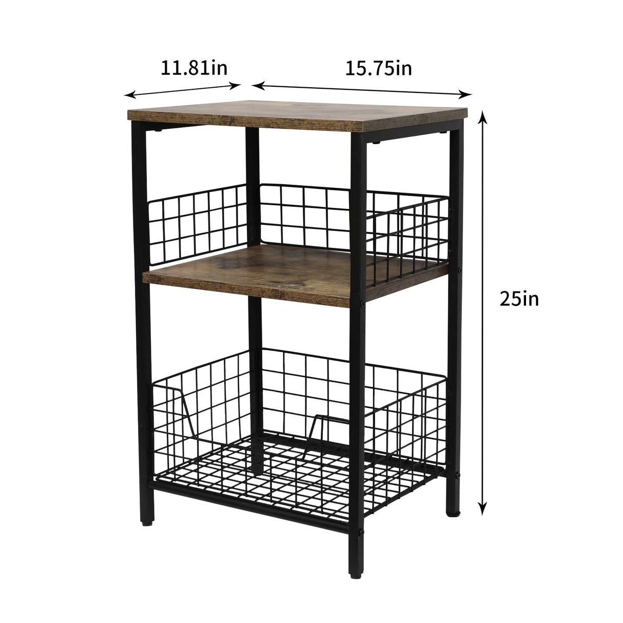 X-cosrack Industrial Retro End Table with 3-Tier Storage for Versatile Use in Living Room, Bedroom, and Office X-cosrack