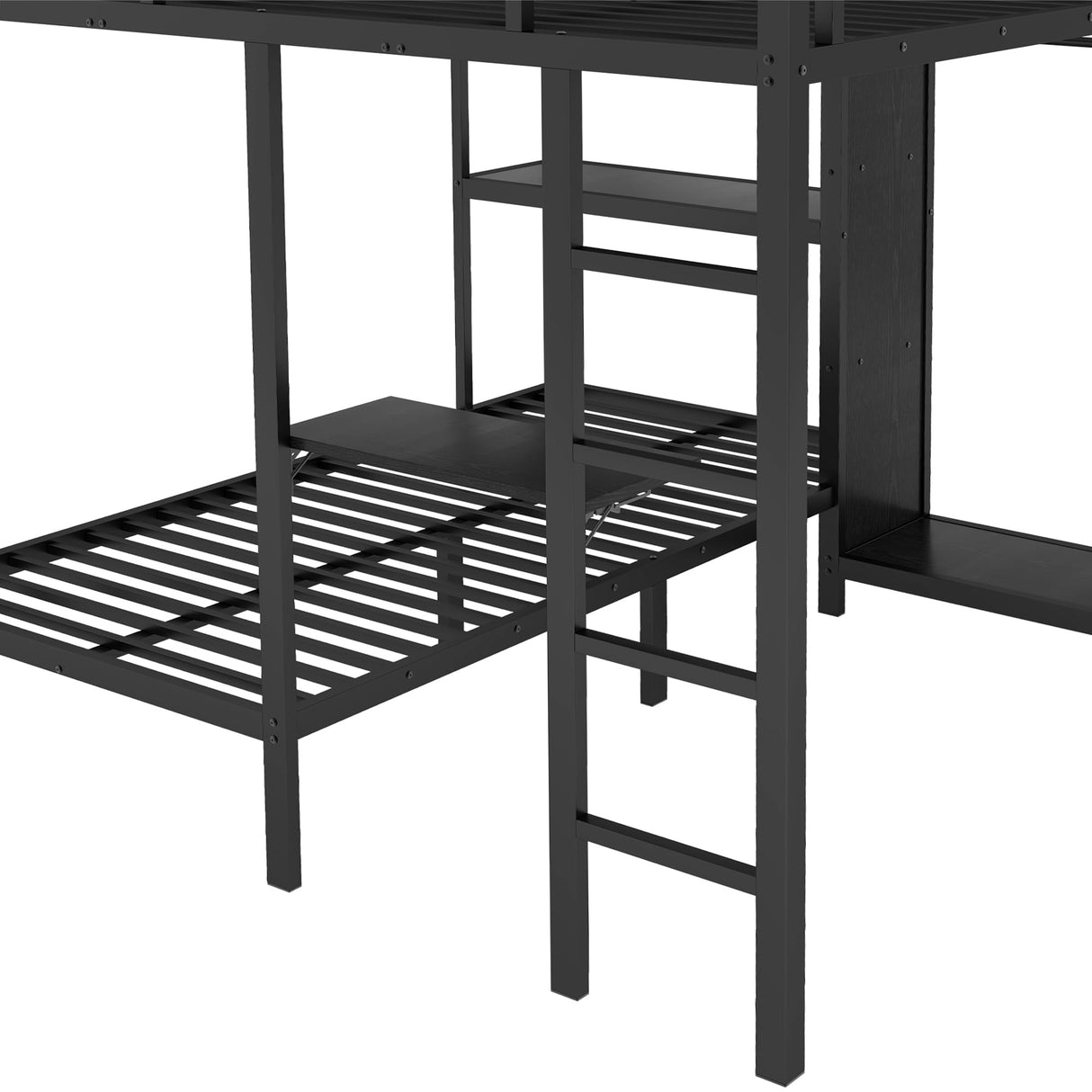 KEIKI King Over Twin XL Size Bunk Bed Frame with Built-in Wardrobe, Metal Loft Bunk Bed with Foldable Desk and Storage Shelf, Bunk Beds King Size for Adults Teen Kids, No Box Spring Needed, Black KEIKI