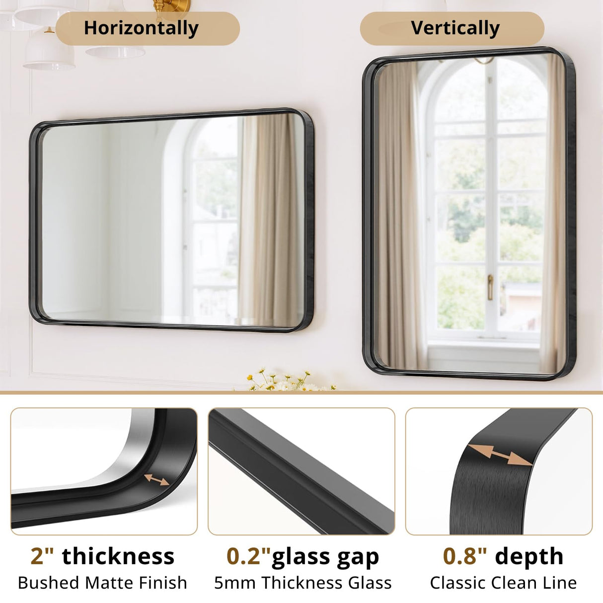 Bathroom Mirror 30x22 Inch Black Metal Framed Rounded Rectangle Vanity Mirror for Wall, Over Sink, Farmhouse, Restroom, Anti-Rust, Modern Decorative, Horizontal or Vertical Hanging Sweetcrispy