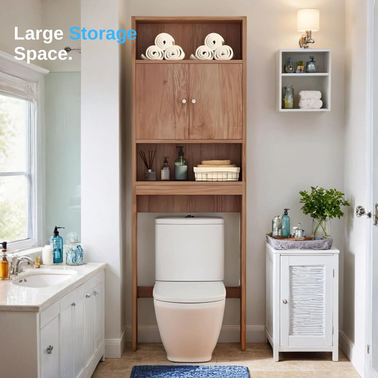 Tydaris Over The Toilet Storage Cabinet - Wood Over Toilet Bathroom Cabinet with Adjustable Shelf and Double Doors, Bathroom Space Saver Organizer, Taller Free Standing Toilet Rack, Brown Tydaris
