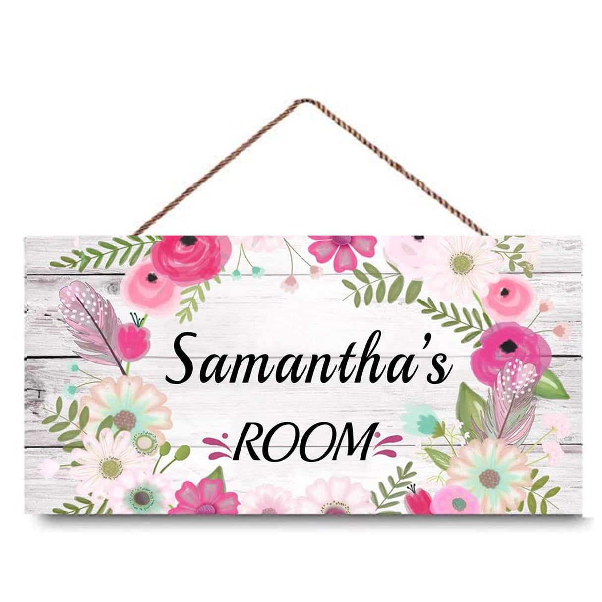 Personalized Floral Name Signs for Girls Room Bedroom Door Hanging Wooden Signs Custom Baby Name with Flowers Door Hanger Baby Nursery Room Customized Kid Room Decor XIUXZMM