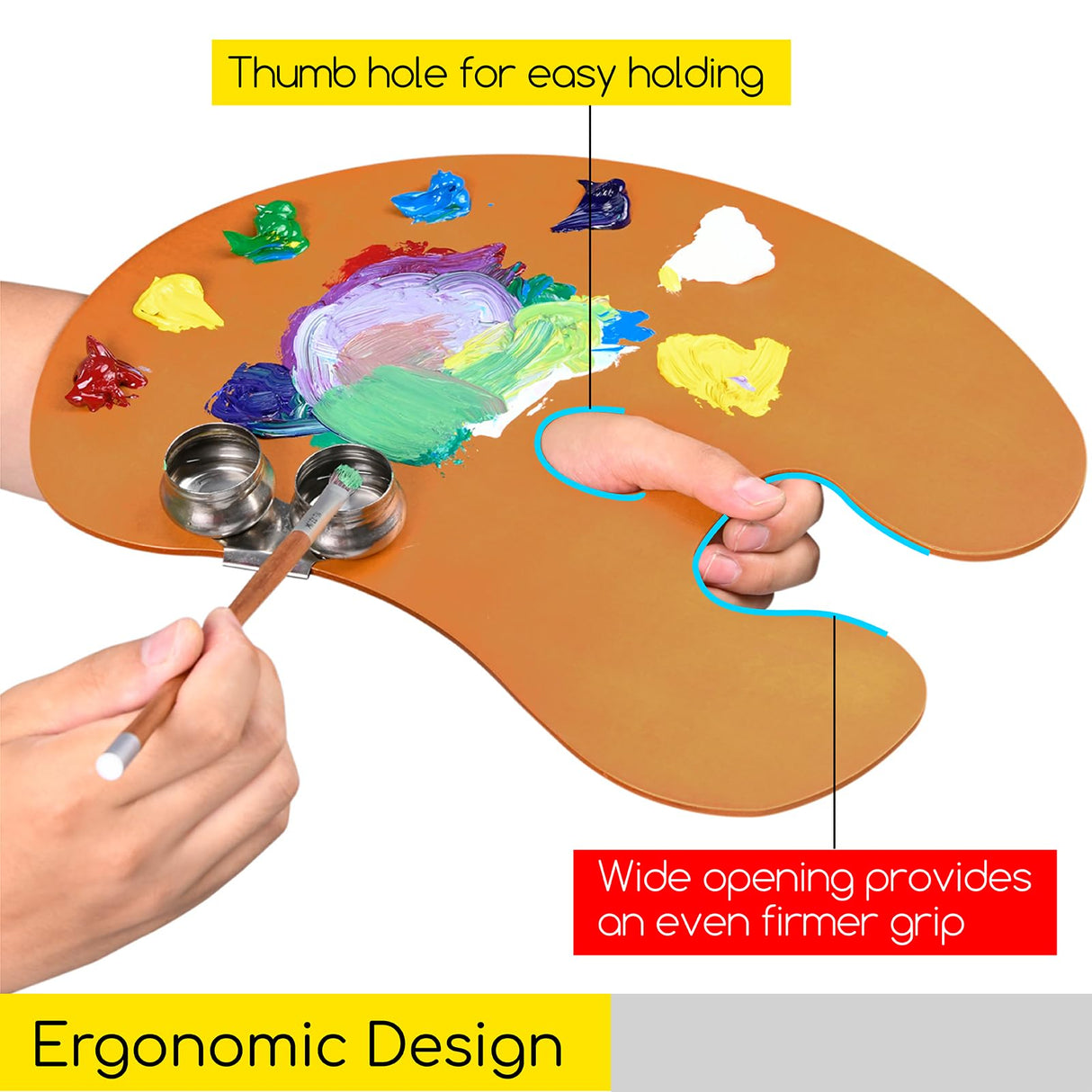 MEEDEN 2 Pack Wood Paint Palette Oil Finished, Acrylic Paint Palette 15.7"x11.8", Oil Paint Palette, Painting Palette, Art Palette, Artist Palette with Ergonomic Large Thumb Hole, Oval Shape MEEDEN