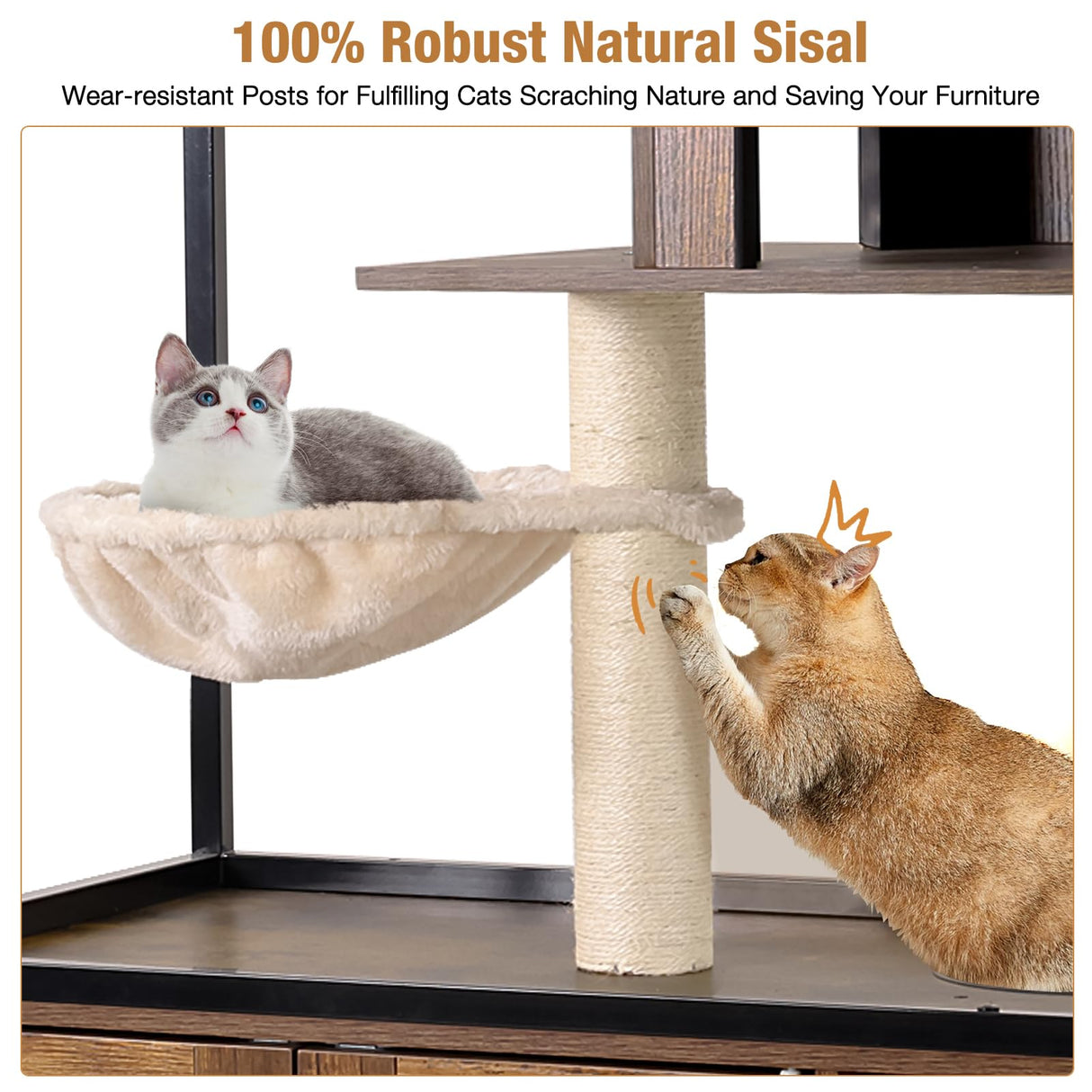 Cat Litter Box Furniture Enclosure 4 Levels Cat Tree Hidden Cabinet with Storage and Scratch,4 Tiers GUTINNEEN