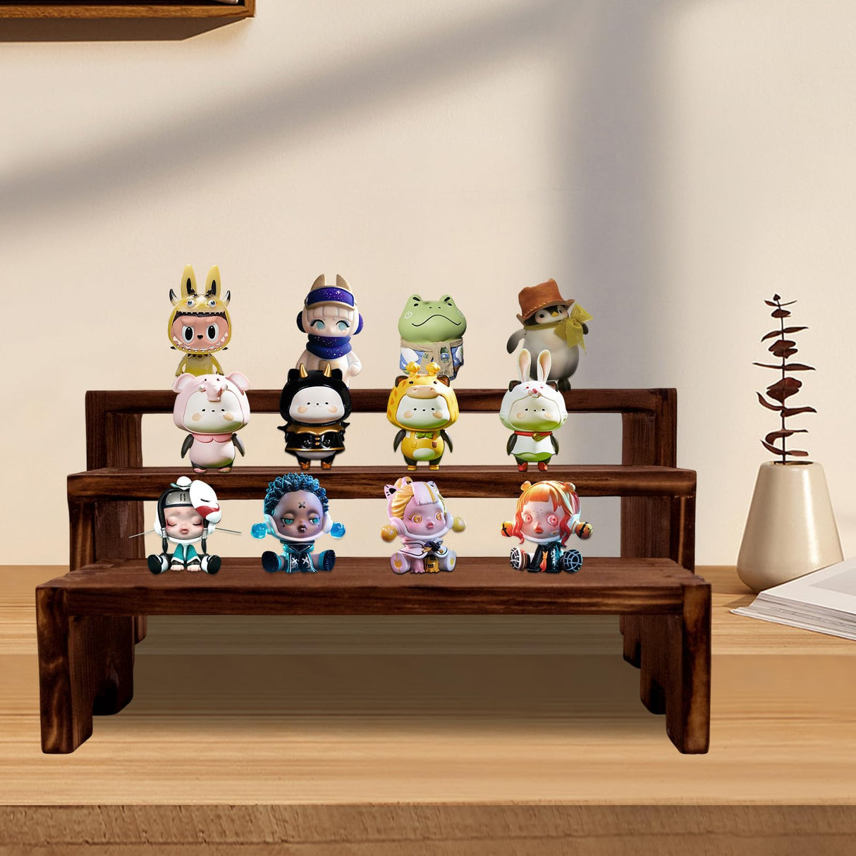 Yikaroeli Display Wood Risers Wooden Stand 3 Tier Wood Racks Decorative Rectangular, 2 Set 6 Piece Cupcake Stands Cologne Perfume Organizer Showcase Items(Brown) Yikaroeli