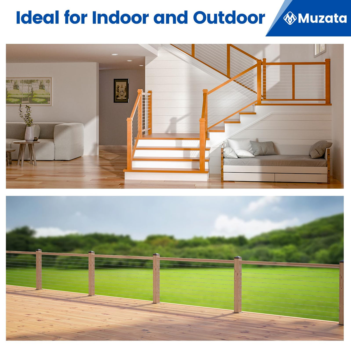 Muzata 120 Pack 1/8" Cable Railing Hardware Kit Swage Lag Screws Left and Right Handed Thread for Wood Post T316 Stainless Steel Deck Cable Railing System 60 Pairs CK17 Muzata