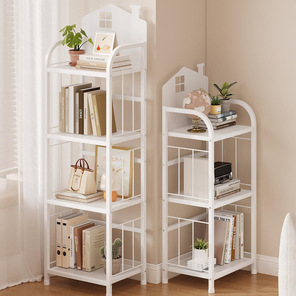 CICUFY Kids Book Shelf, 4-Tier Small Bookcase White Metal Bookshelf Modern Narrow Ladder Shelf Standing Display Shelves Storage Shelving Unit for Bedroom,Office,Living Room,Bathroom CICUFY