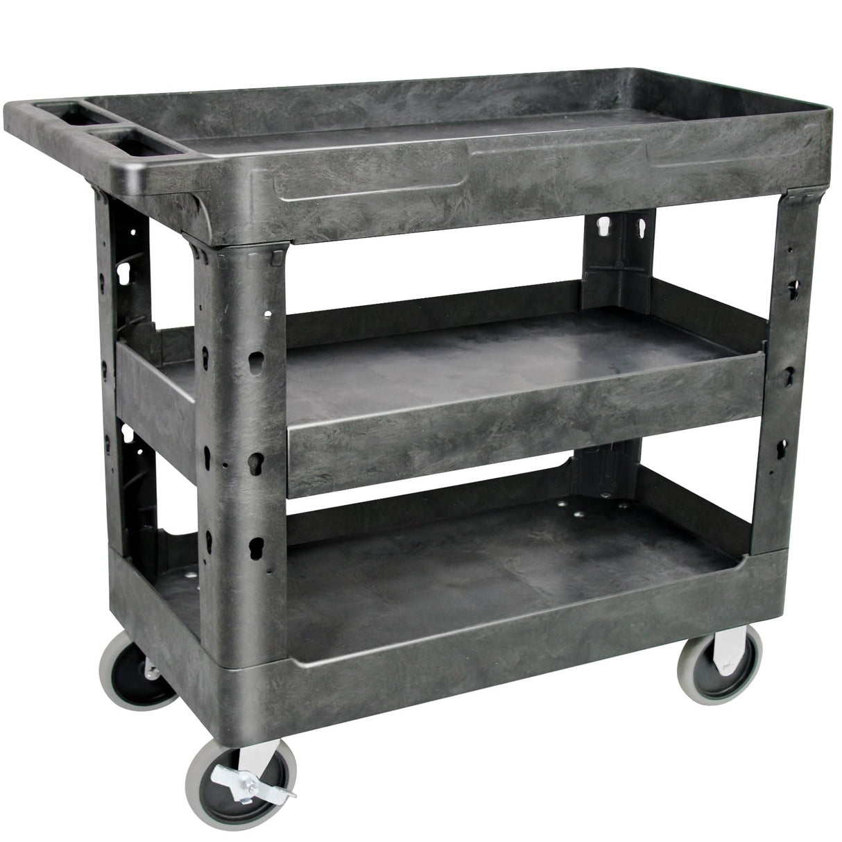 AQNIEGEP 3 Shelf Utility Cart Heavy Duty Rolling Cart with Brake Wheels Storage Service Cart w/Deep Shelves for Warehouse Workshop Cleaning Office Restaurant Commercial Moving 600lbs Capacity Black AQNIEGEP