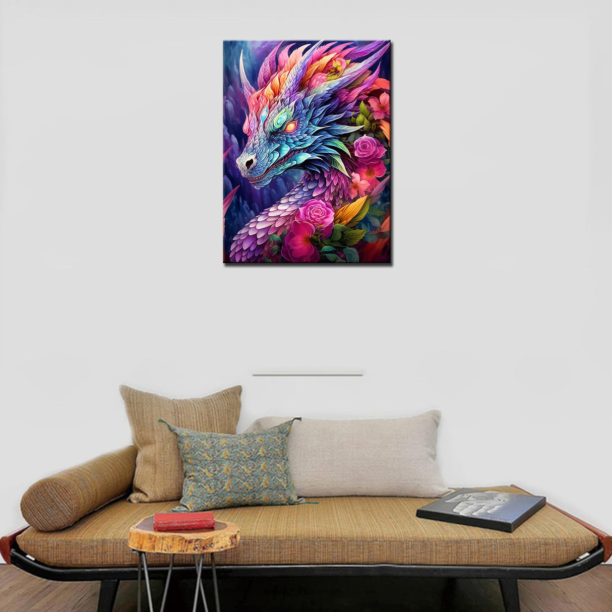 Fantasy Animal Dragon Diamond Painting DIY 5D, Numbering Kit, Tropical Pink Flowers Crystal Rhinestone Diamond Paintwork Mythical Wildlife Pictures Artwork Home Decor Adults Gift(12''Wx 16''H) TUMOVO