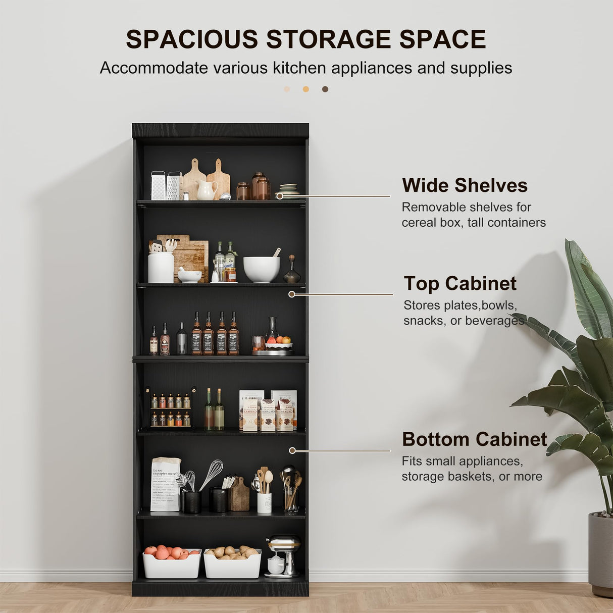 Casaphoria 82" H Wooden Bookcase, Heavy Duty Bookshelves, 6-Tier Wide Bookshelf with Large Storage Space for Home Office, 82" H x 31" W x 16" D, 130Lb, Black Casaphoria