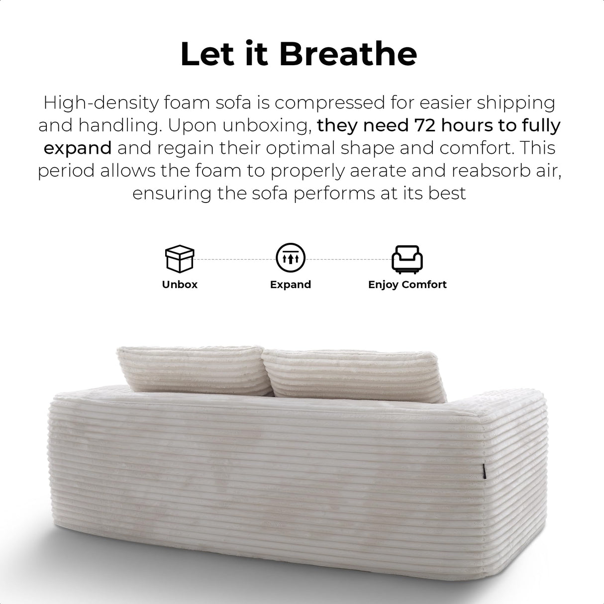 LIKIMIO 71" Loveseat Sofa in a Box - Plush Corduroy Deep Seat Couch, No Assembly Required, Space-Saving Design for Compact Living Room, Apartment, Home Office, Beige LIKIMIO