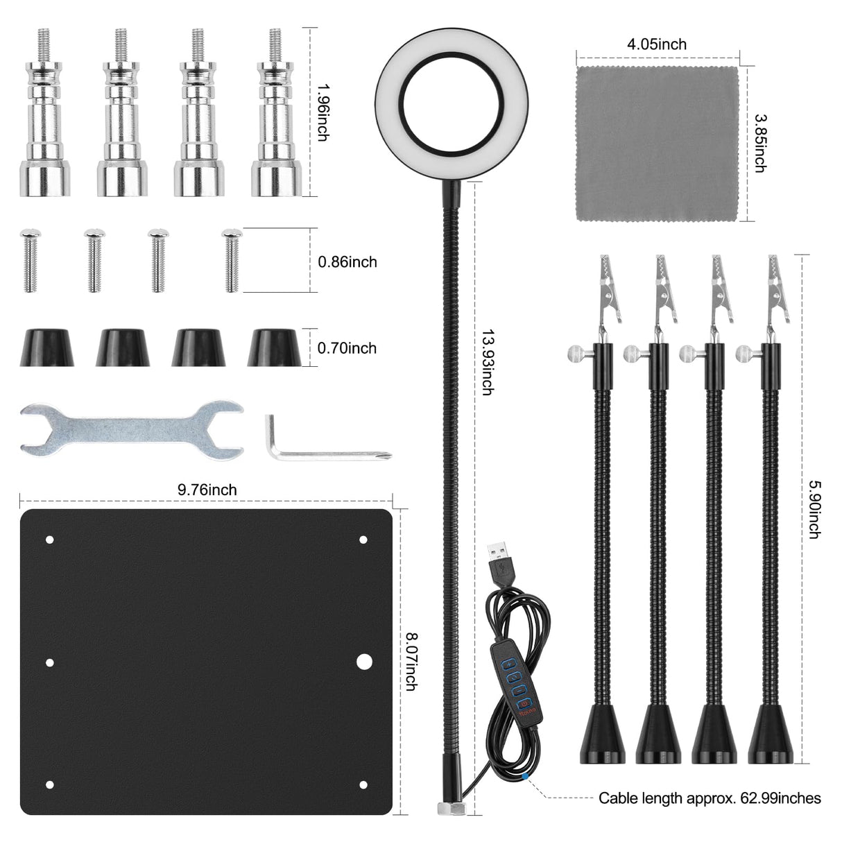 Magnetic Helping Hands Soldering Station with 4 Flexible Helping Hands, 5X Magnifying Glass and Adjustable Light with 4 Magnetic PCB Holder on Large Non-Slip Base for Electronic Repair OBDMONSTER