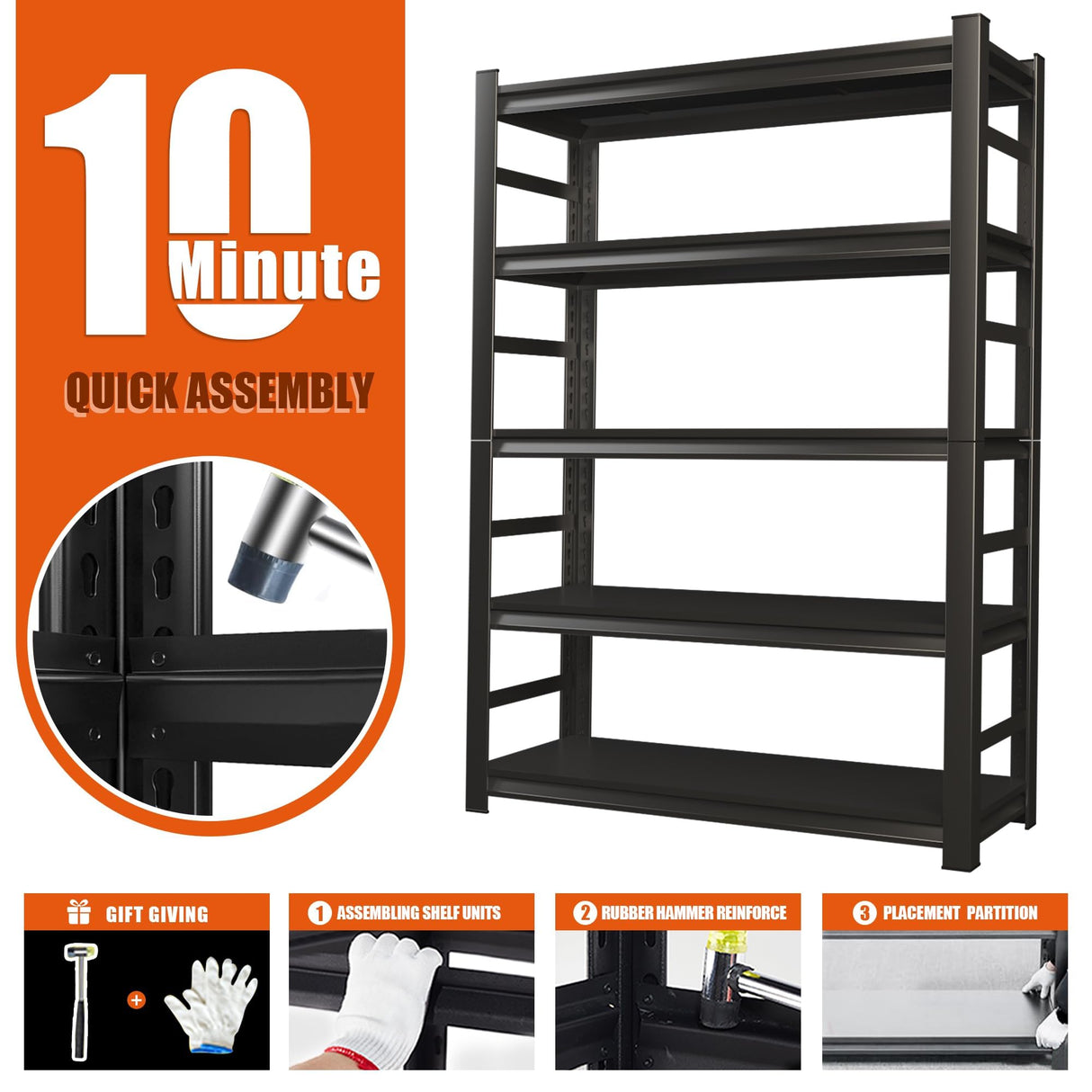 Heavy Duty 5-Tier Garage Shelf Steel Unit 3000lb Capacity | Garage & Basement Storage | Industrial Metal Shelving for Warehouse Workshop | Adjustable Rust-Resistant (72"H x 36"W x 16"D, Black) Hymnxemo