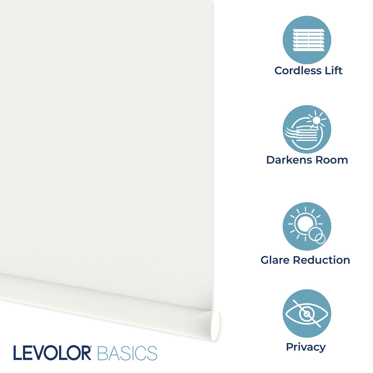 LEVOLOR Basics Cordless Fabric Roller Shade, Easy to Install Blackout Shades for Windows, Neutral White, Fits up to 21” Width and 72” Length, Home Solution for Any Space or Room Decor LEVOLOR