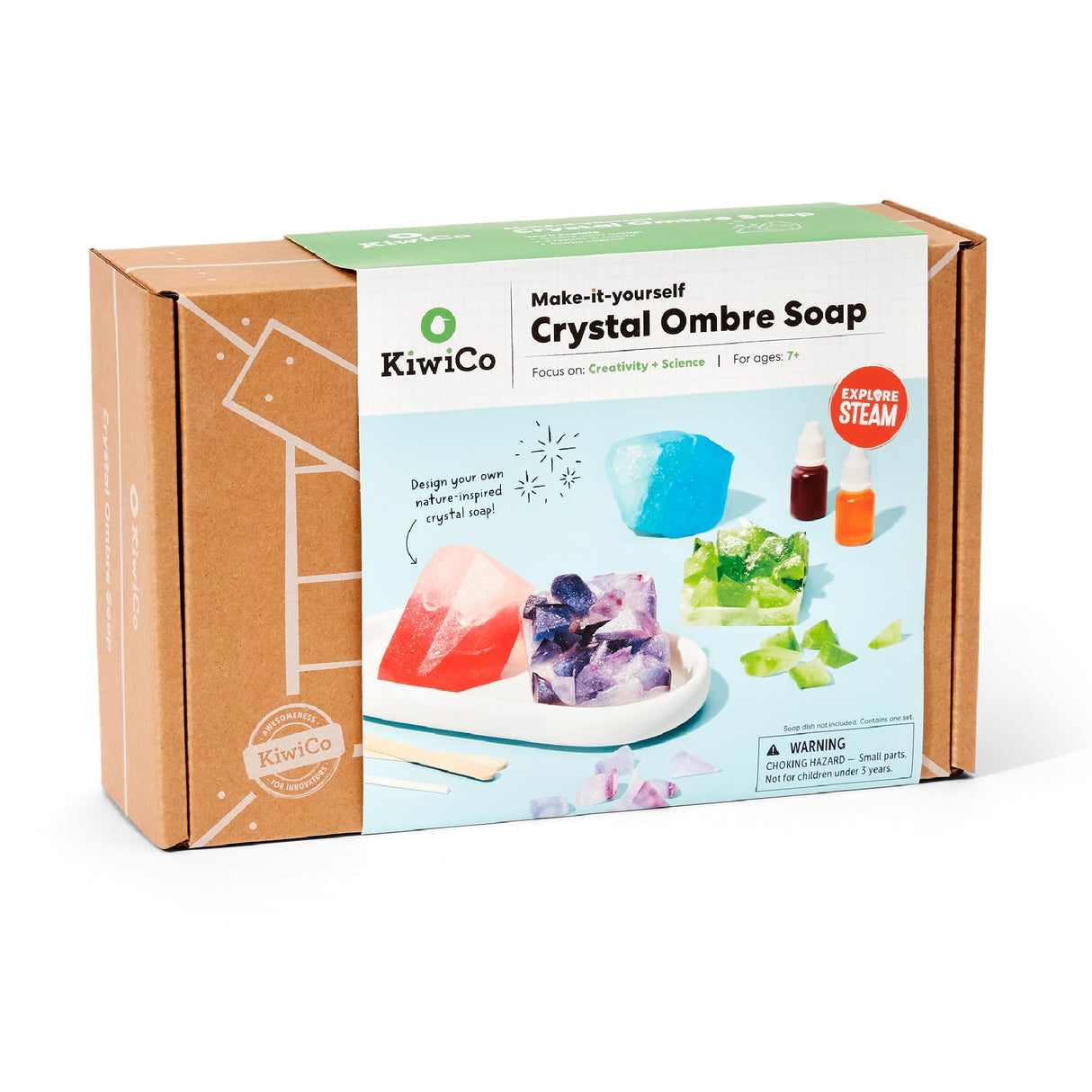 KiwiCo Crystal Geode Soapmaking Kit | Complete Set Includes Beaker, Clear Soap, Molds, Mixing Sticks, Mica Powder, Liquid Colors & More | DIY Soap Making Kit for Kids Ages 7+ KiwiCo