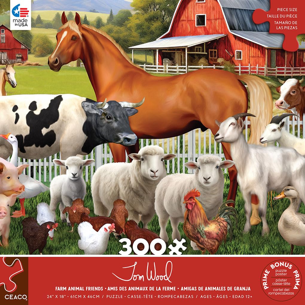 Ceaco - Tom Wood - Farm Animal Friends - 300 Oversized Piece Jigsaw Puzzle Ceaco