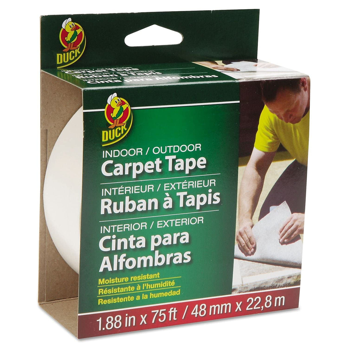 Duck Brand Indoor/Outdoor Carpet Tape, 1.88-Inch x 75 Feet, Single Roll, White (442062) Duck