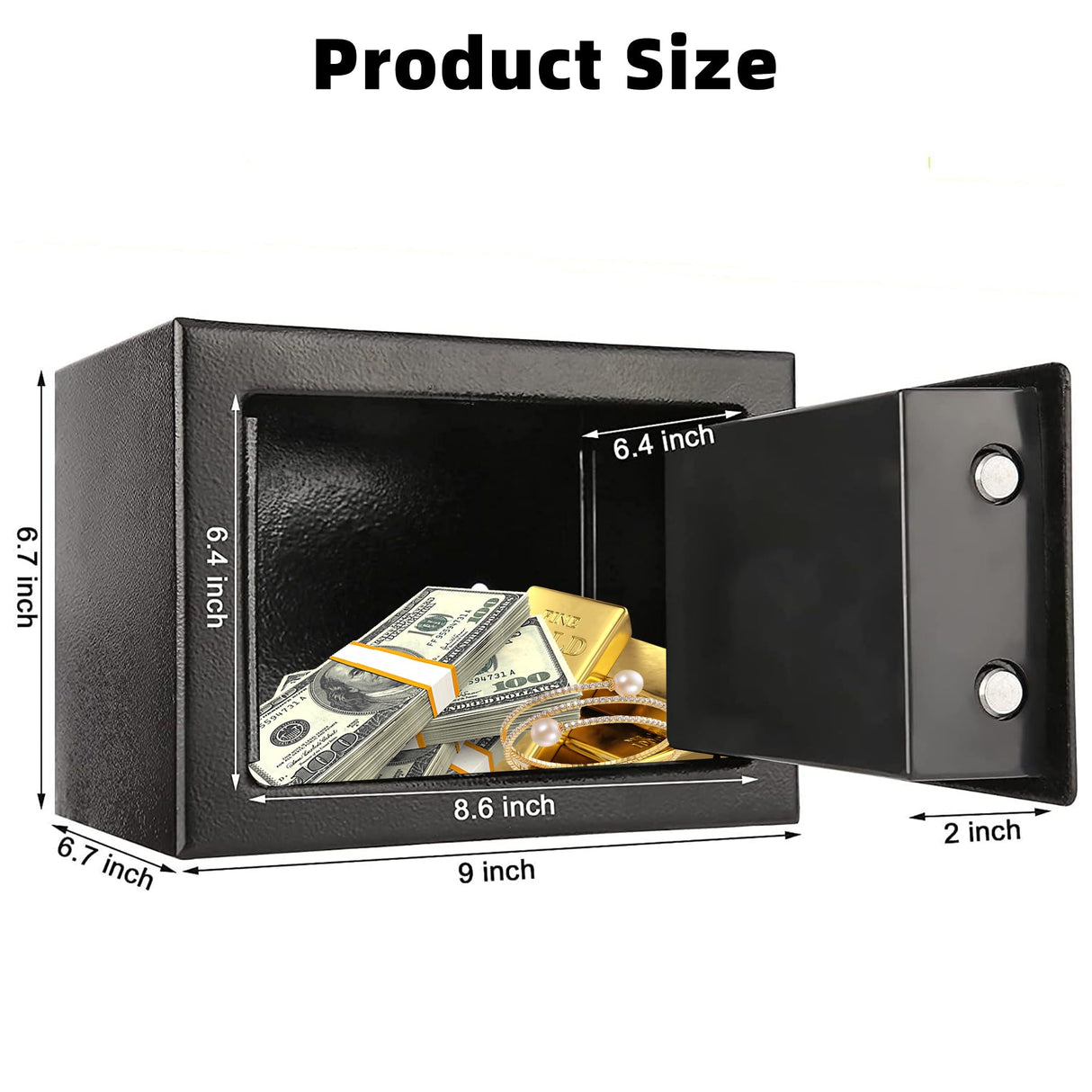 Digital Electronic Money Safe, Steel Security Lock Box with Keypad, Office Hotel Business Jewelry Gun Cash Safe, 0.23 Cubic Feet, 9.06" W x 6.69" D x 6.69" H(black) CDC DIGI